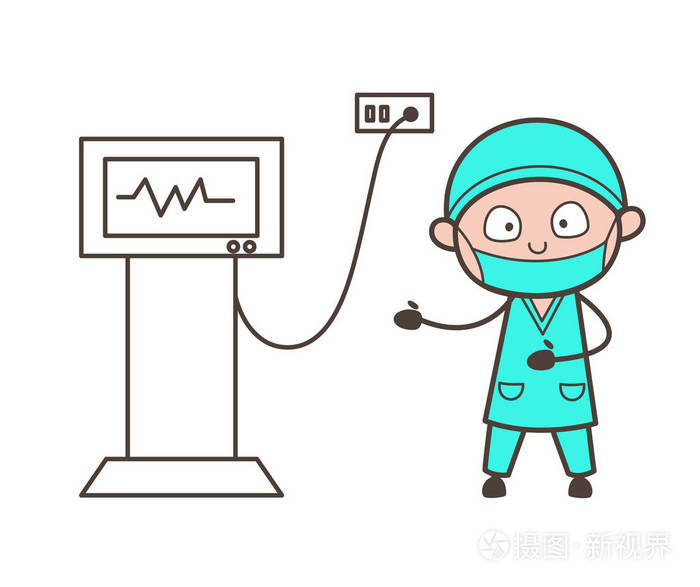 卡通外科医生介绍超声机矢量图