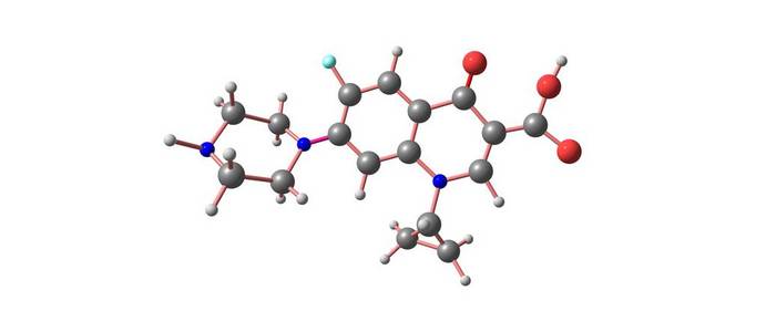 喹诺酮类药物环丙沙星分子结构上白色孤立照片