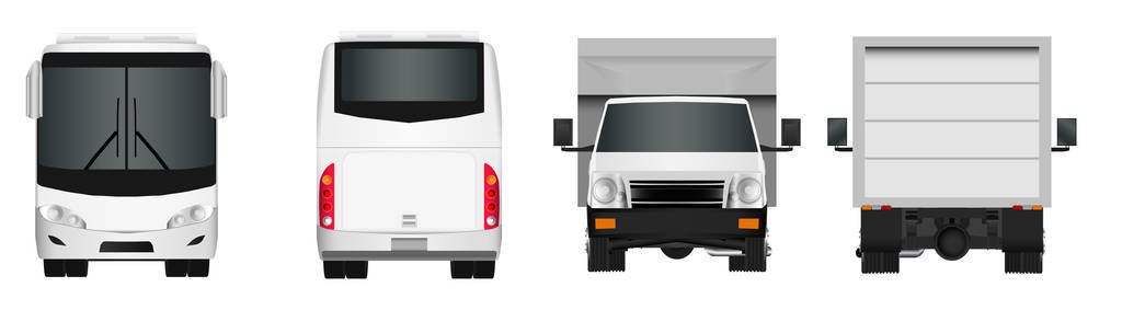 城市公交车和卡车的模板。旅客运输。矢量图 eps 10 孤立在白色背景上