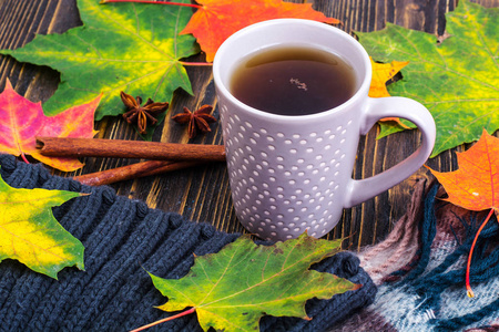 杯热奶茶在秋天