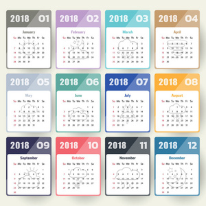 2018 现代日历模板。矢量插图