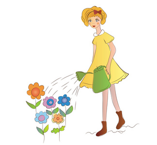 女孩浇花