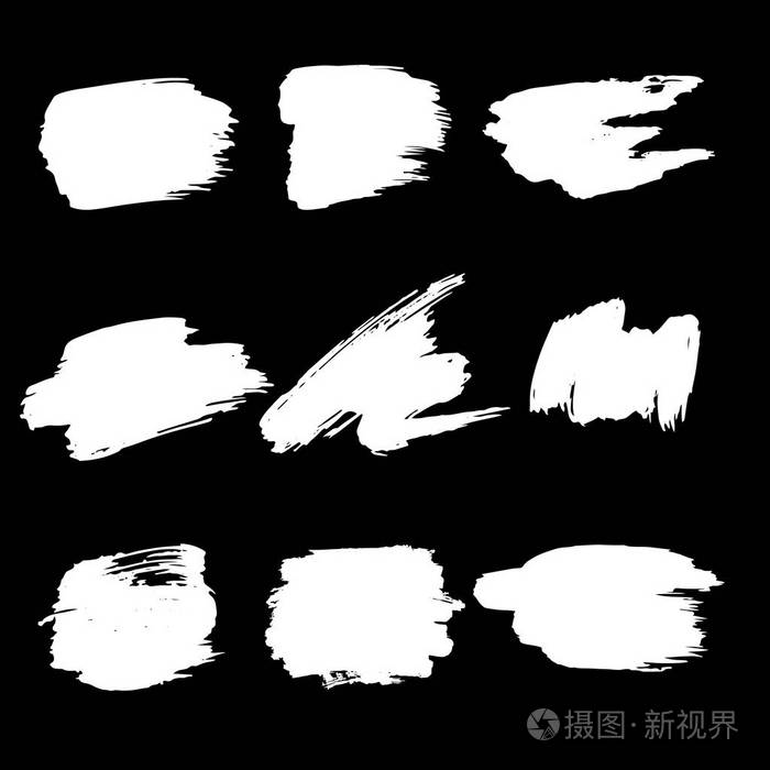 白色手工绘制的墨迹和布鲁赫笔画集合.矢量的污点集