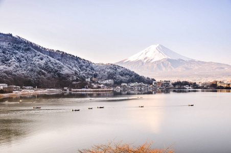 富士山秋季在河口湖雪山, 富士山是著名的日本山, 旅游人士称富士山为富士, 富士山, 富士山, 富士三, 日本