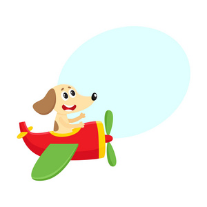 有趣的狗，小狗试点字符乘坐飞机，卡通插图