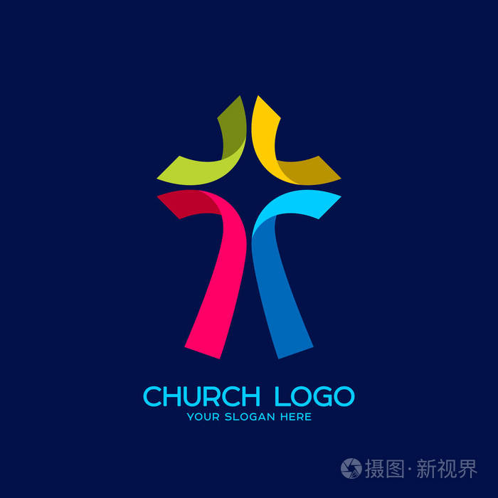 教会的标志.基督教的象征.彩色带耶稣的十字架