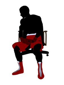 坐在椅子上的男拳击手插图图片