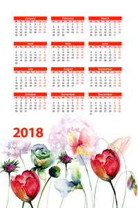 原花 2018年日历与花