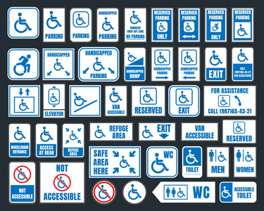 妨碍图标 停车和厕所标牌 残疾人