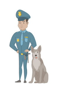 西班牙裔警官站附近警犬