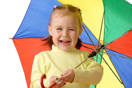 可爱的孩子，五颜六色的伞