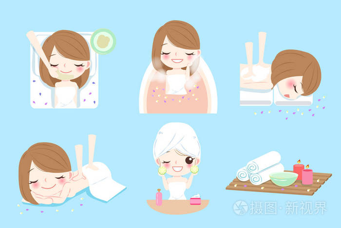 卡通女人做 spa插画-正版商用图片016dst-摄图新视界
