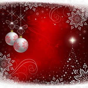 用白球的红色圣诞背景。