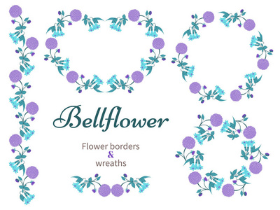集花卉花束, 花圈和边框的花朵。矢量背景与图形元素设计卡片, 邀请