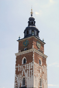 夏季克拉科夫有钟的市政厅