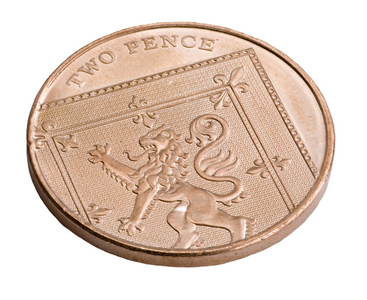 一枚英国铜制的两便士硬币