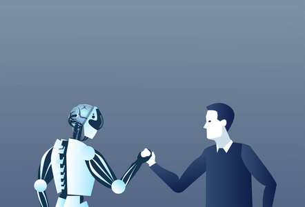 人和机器人握手现代人和人工智能的未来机制技术