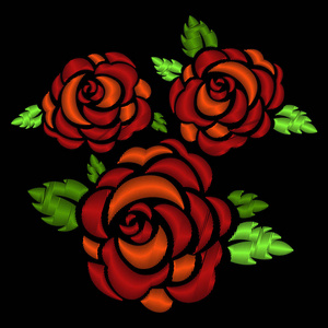 在黑色背景上的红色玫瑰刺绣
