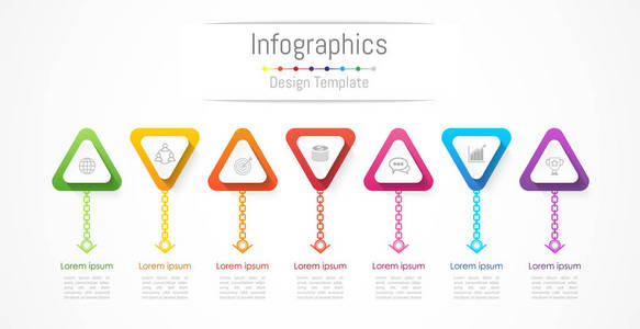 您的业务数据与 7 选项 零件 步骤 时间线或过程的信息图表设计元素。矢量图