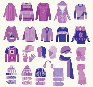 收集的针织的毛衣，冬天的衣服和配件
