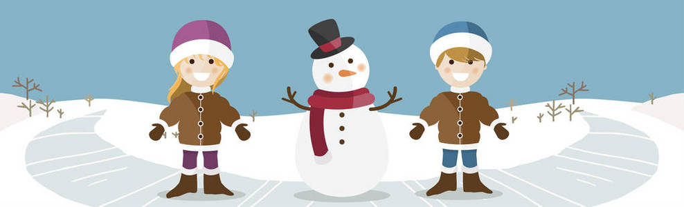 快乐的孩子们与雪人横幅