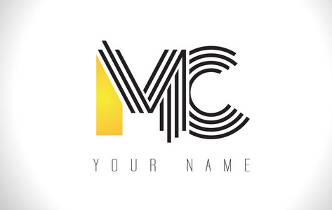 Mc 黑线条字母徽标。创意线字母矢量模板
