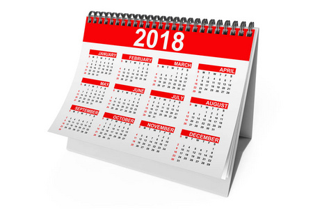 2018 年桌面日历。3d 渲染