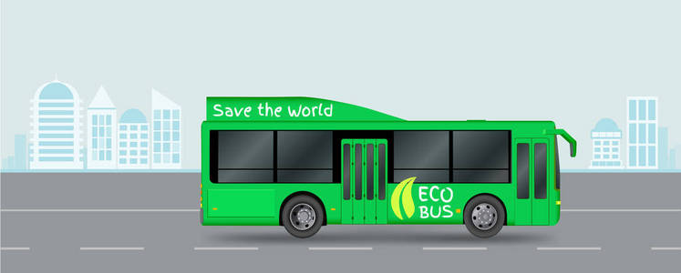 绿城生态公共汽车在道路上。电动客运的插图。矢量图 eps 10 孤立在白色背景上
