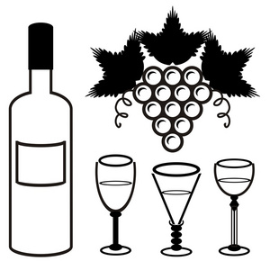 葡萄酒瓶 葡萄和眼镜