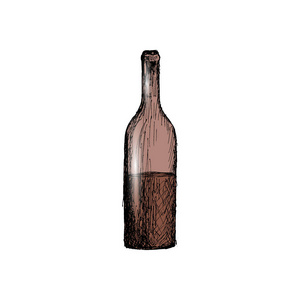 一瓶葡萄酒年份手绘制素描矢量图