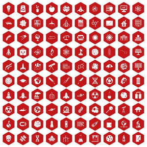 100 空间图标六角红