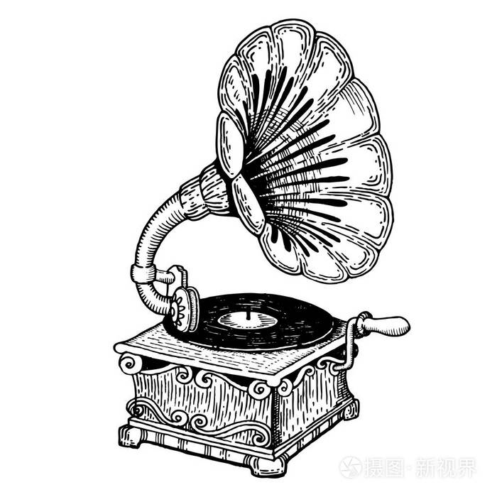 留声机雕刻风格矢量