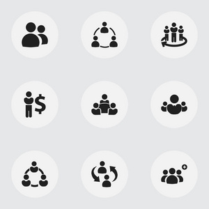 9 可编辑业务图标集。包括团队 成员 友谊等符号。可用于 Web 移动 Ui 和数据图表设计