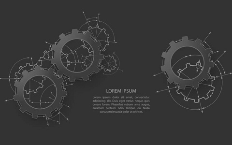 在啮合的齿轮。工程制图与齿轮抽象工业背景