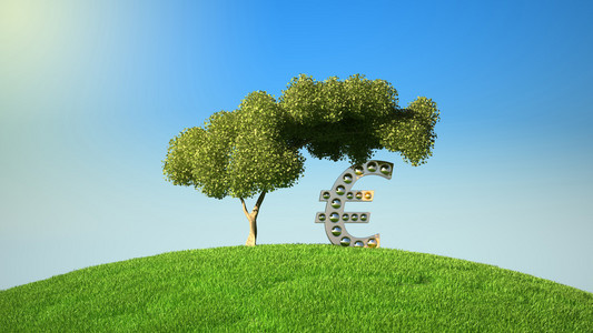 绿色档案树下的欧元符号