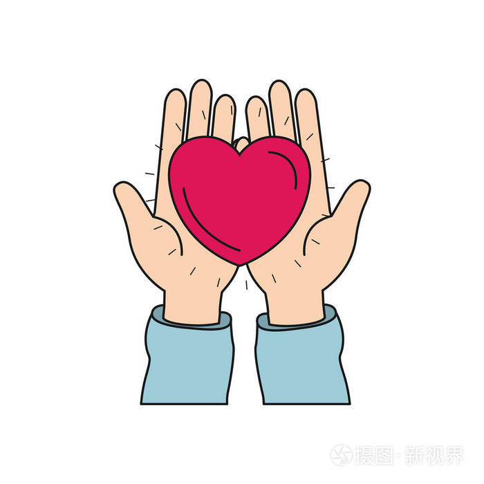 多彩的剪影双手捧在手心心慈善符号前面观