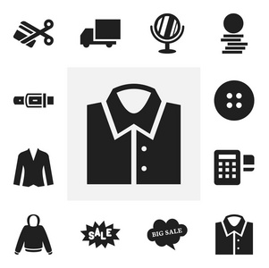 12 可编辑业务图标集。包括套头衫 硬钱 交货等符号。可用于 Web 移动 Ui 和数据图表设计