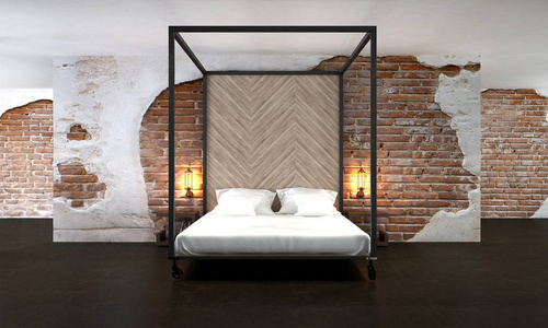 室内设计的最小的卧室和砖壁纹理