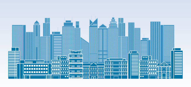 建筑和摩天大楼线蓝色背景