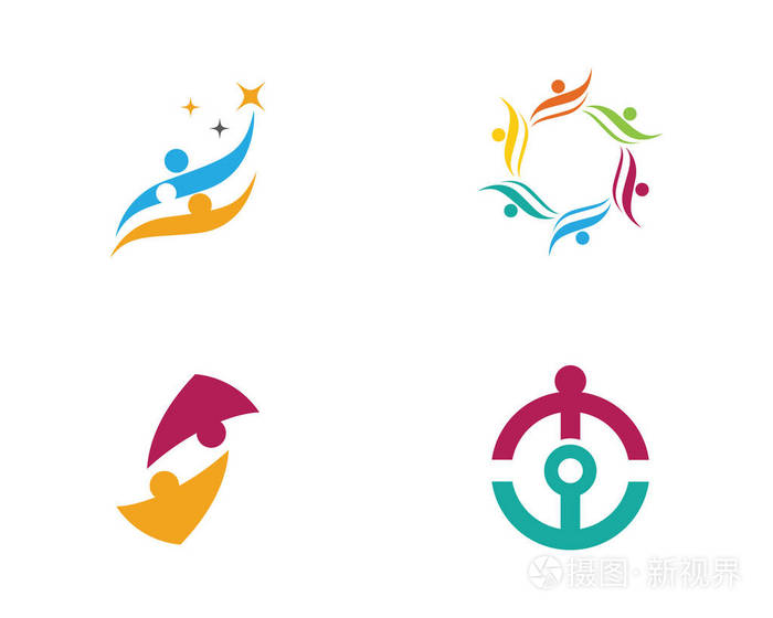 通过与社区护理 logo 模板矢量图标