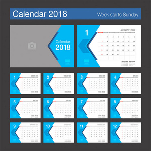 2018 日历。桌子上的日历现代设计模板