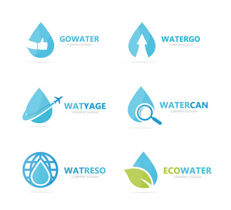 集水下降标志组合。石油和液滴的符号或图标。独特的 aqua 和液体标识设计模板