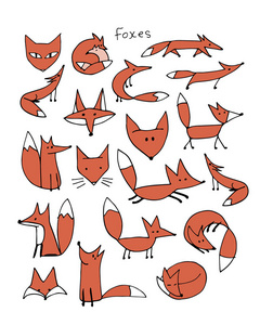 可爱的狐狸素描，为您设计的集合