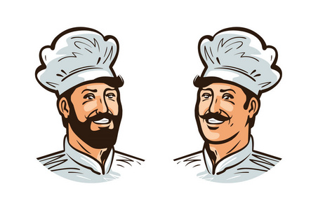 快乐的厨师，厨师标志或标签。插图设计菜单餐馆或咖啡厅。卡通矢量