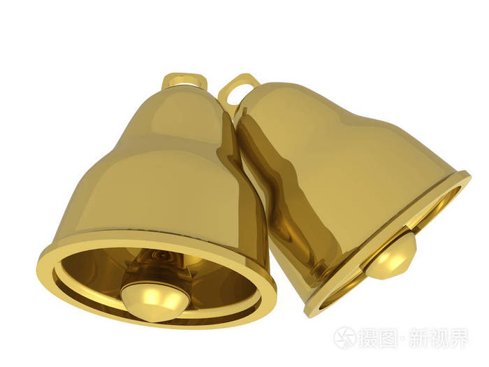 在白色背景上的两个金铃铛