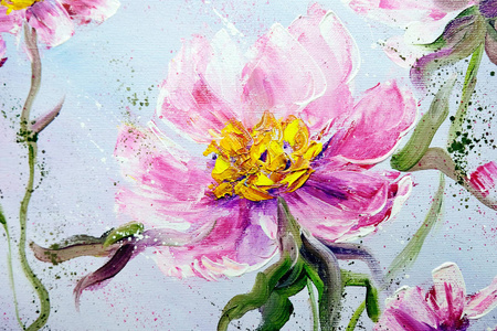 手绘现代风格粉色牡丹花朵