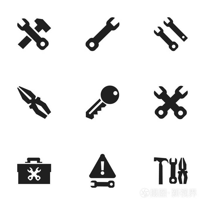 9可编辑工具图标集包括访问警告扳手等符号可用于web移动ui和数据图表