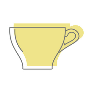 黄色的杯子，在设计和 web 上白色孤立的涂鸦风格图标矢量图