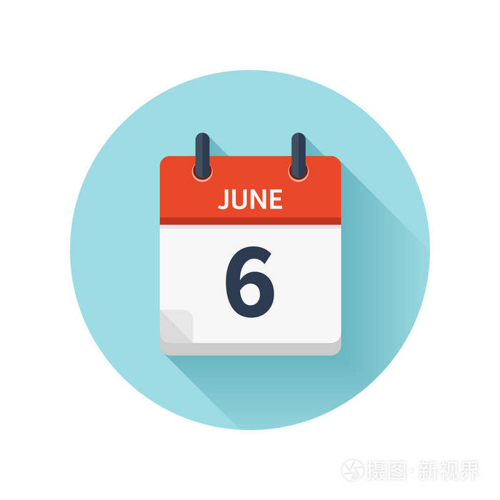 6月6日平日常矢量日历图标日期和时间天月2018年度假赛季