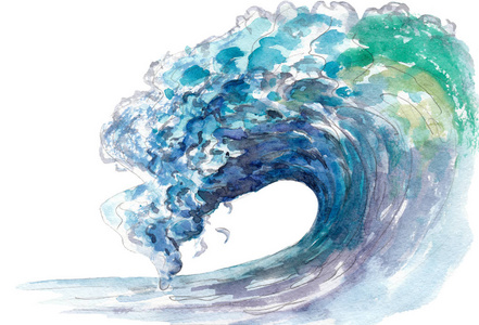 海浪，孤立的白色背景上的水彩插图